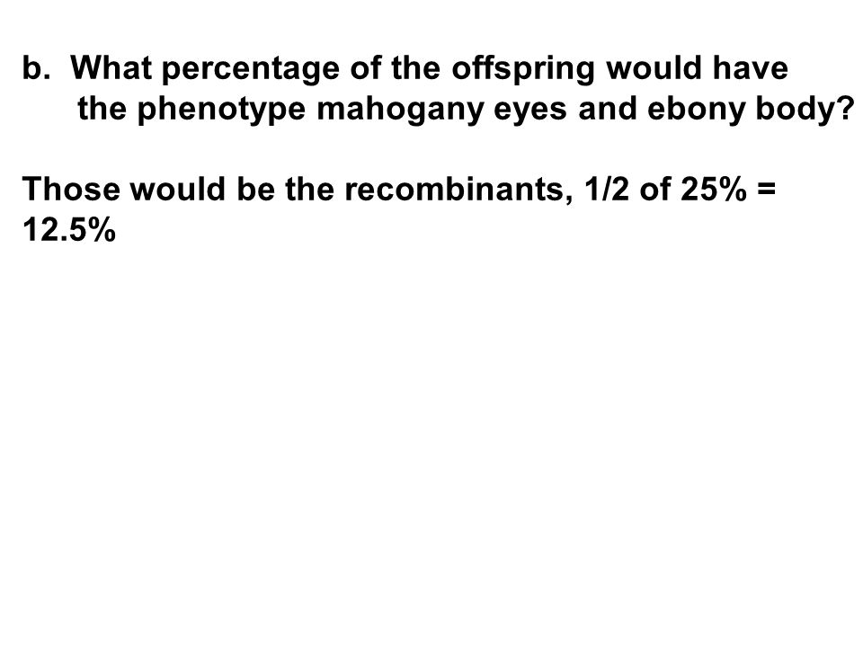 b. What percentage of the offspring would have the phenotype mahogany eyes and ebony body.
