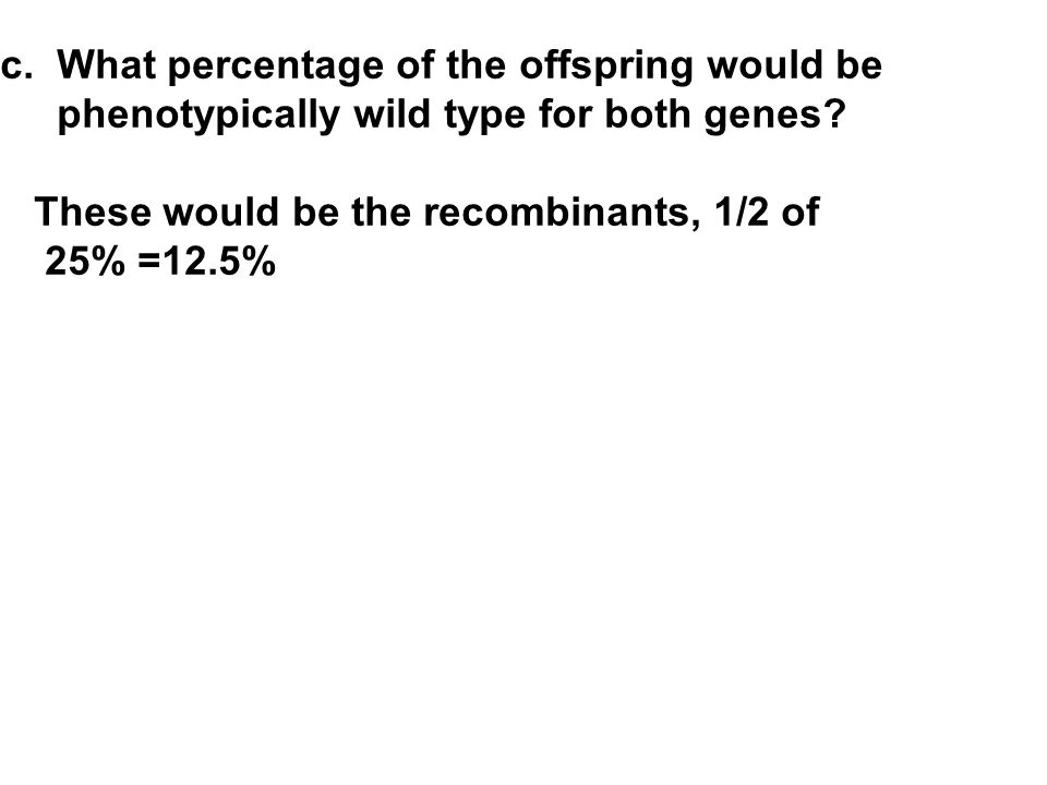 c. What percentage of the offspring would be phenotypically wild type for both genes.