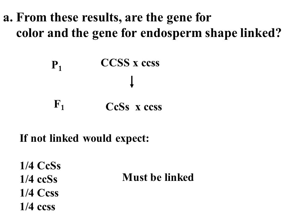 a. From these results, are the gene for color and the gene for endosperm shape linked.