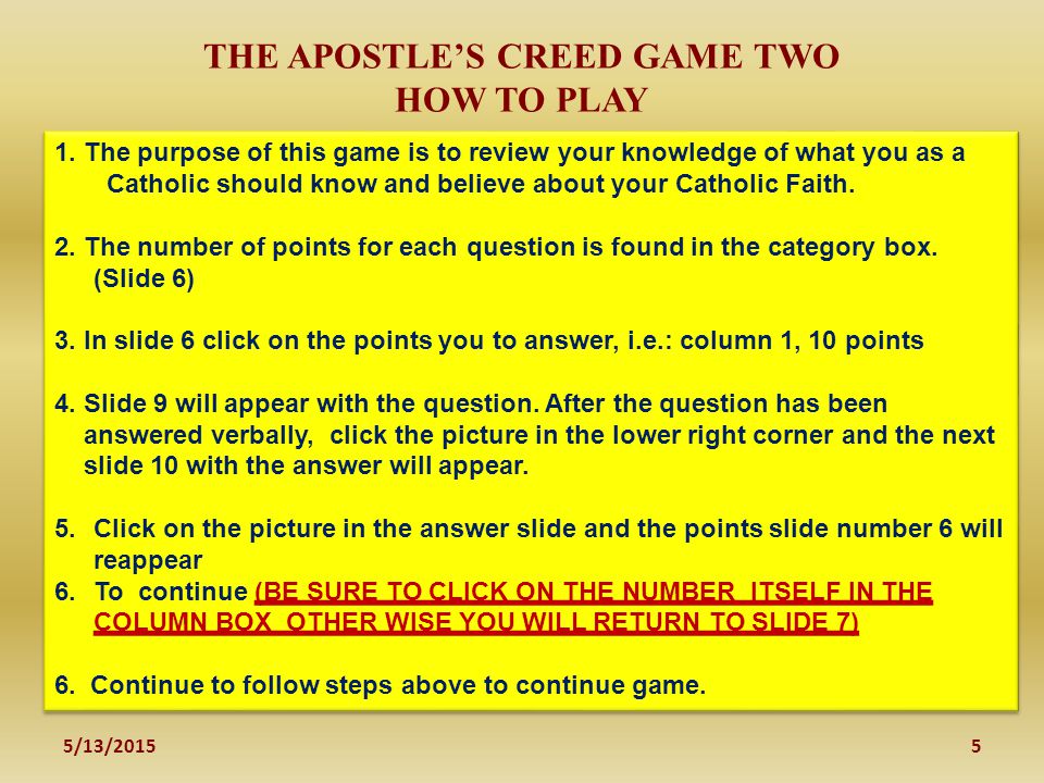 THE APOSTLE’S CREED GAME TWO HOW TO PLAY 1.