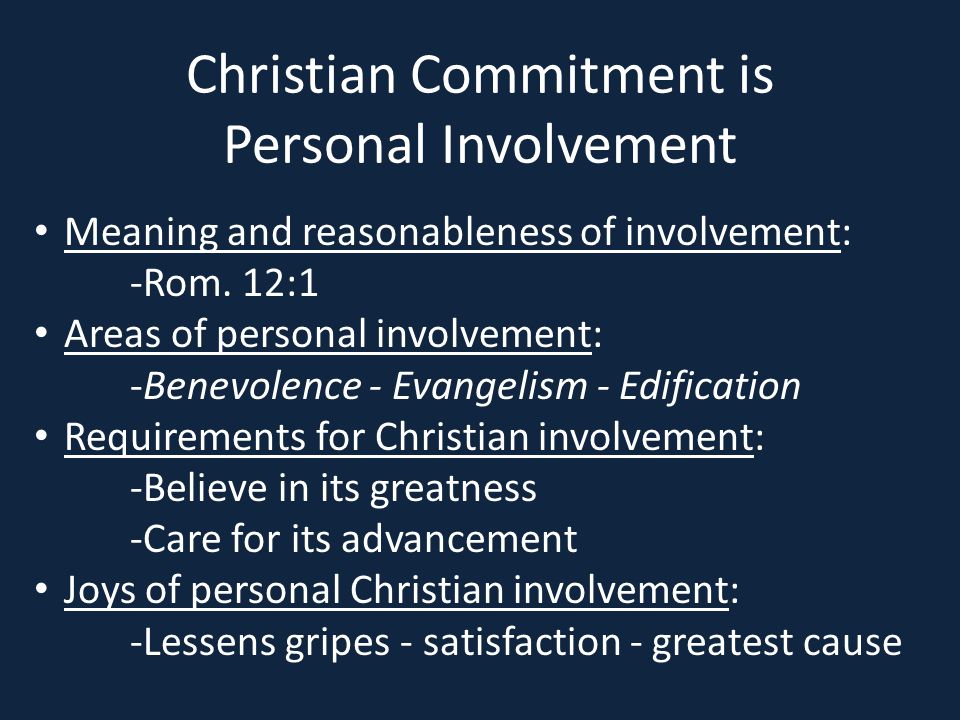 Christian Commitment is Personal Involvement Meaning and reasonableness of involvement: -Rom.