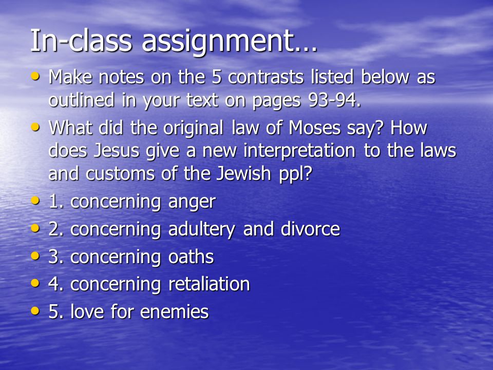 In-class assignment… Make notes on the 5 contrasts listed below as outlined in your text on pages