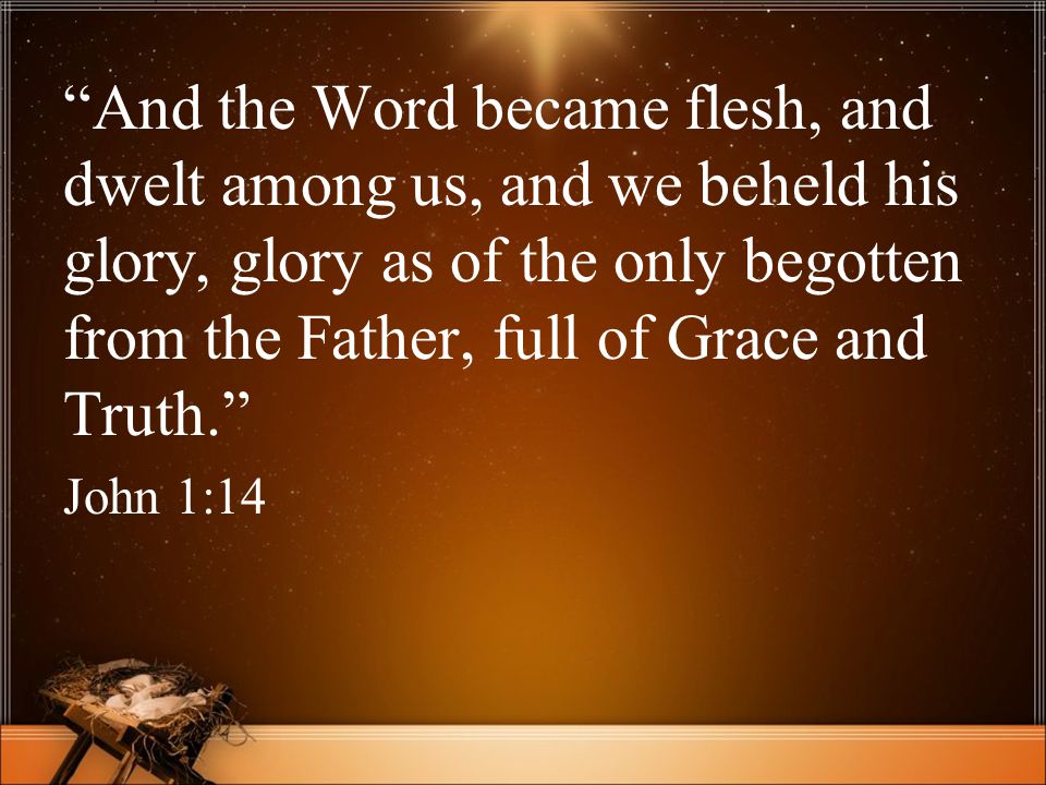 And the Word became flesh, and dwelt among us, and we beheld his glory, glory as of the only begotten from the Father, full of Grace and Truth. John 1:14