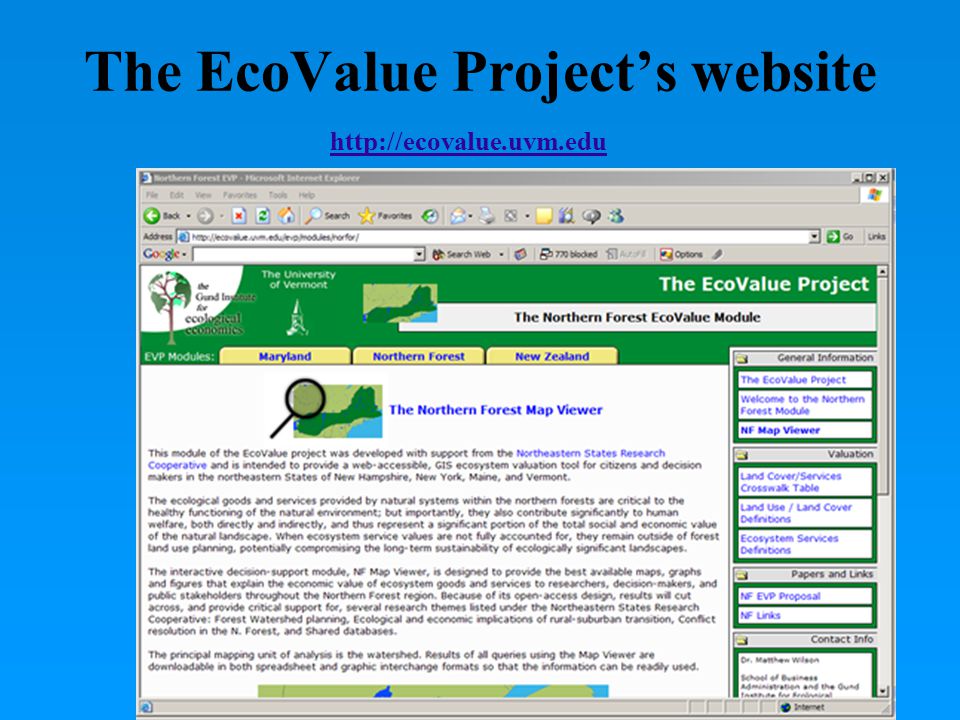The EcoValue Project’s website