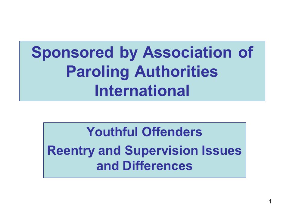 1 Sponsored by Association of Paroling Authorities International Youthful Offenders Reentry and Supervision Issues and Differences