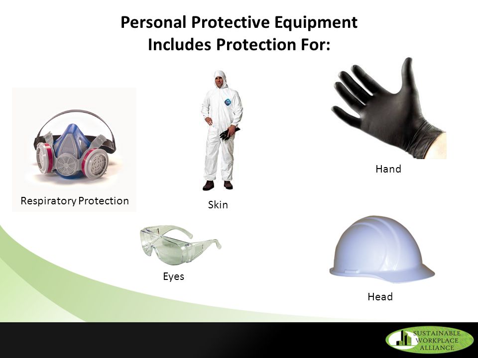 Personal Protective Equipment Includes Protection For: Eyes Head Skin Respiratory Protection Hand