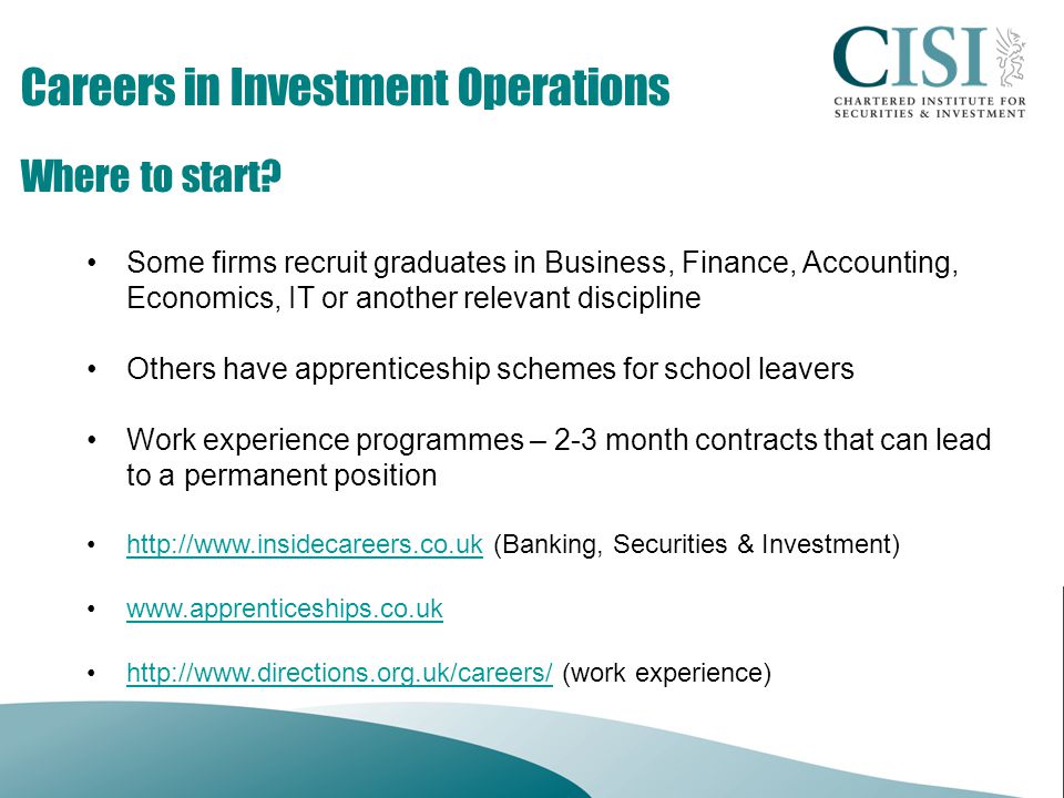 Careers in Investment Operations Where to start.