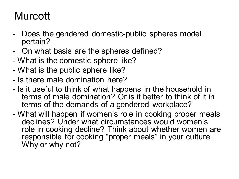 Murcott -Does the gendered domestic-public spheres model pertain.