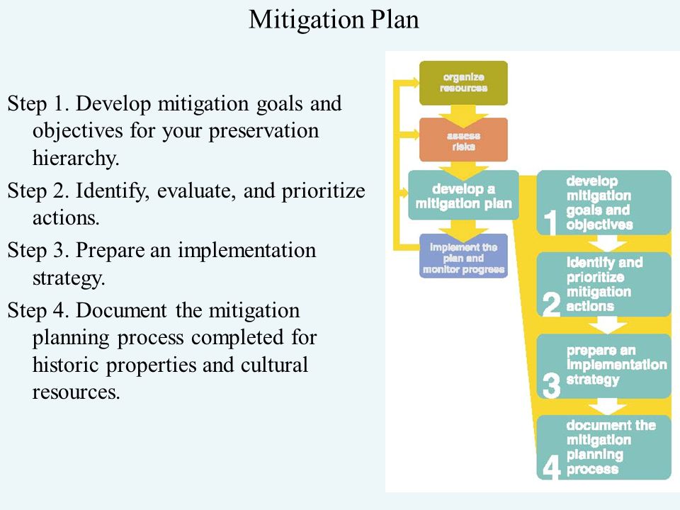 Mitigation Plan Step 1. Develop mitigation goals and objectives for your preservation hierarchy.