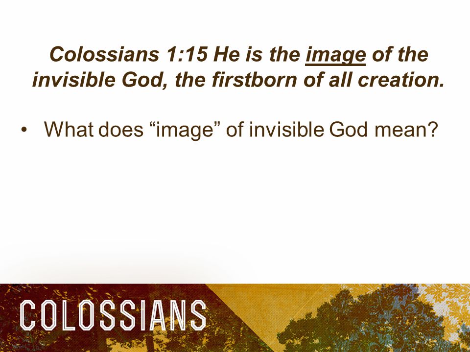 Colossians 1:15 He is the image of the invisible God, the firstborn of all creation.