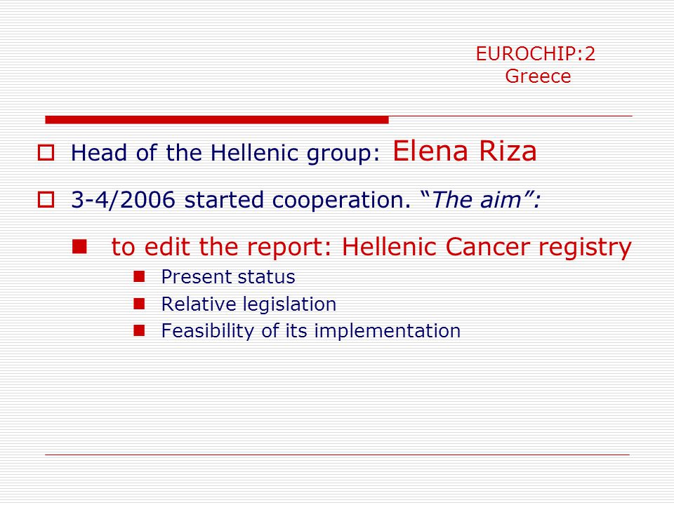  Head of the Hellenic group: Elena Riza  3-4/2006 started cooperation.