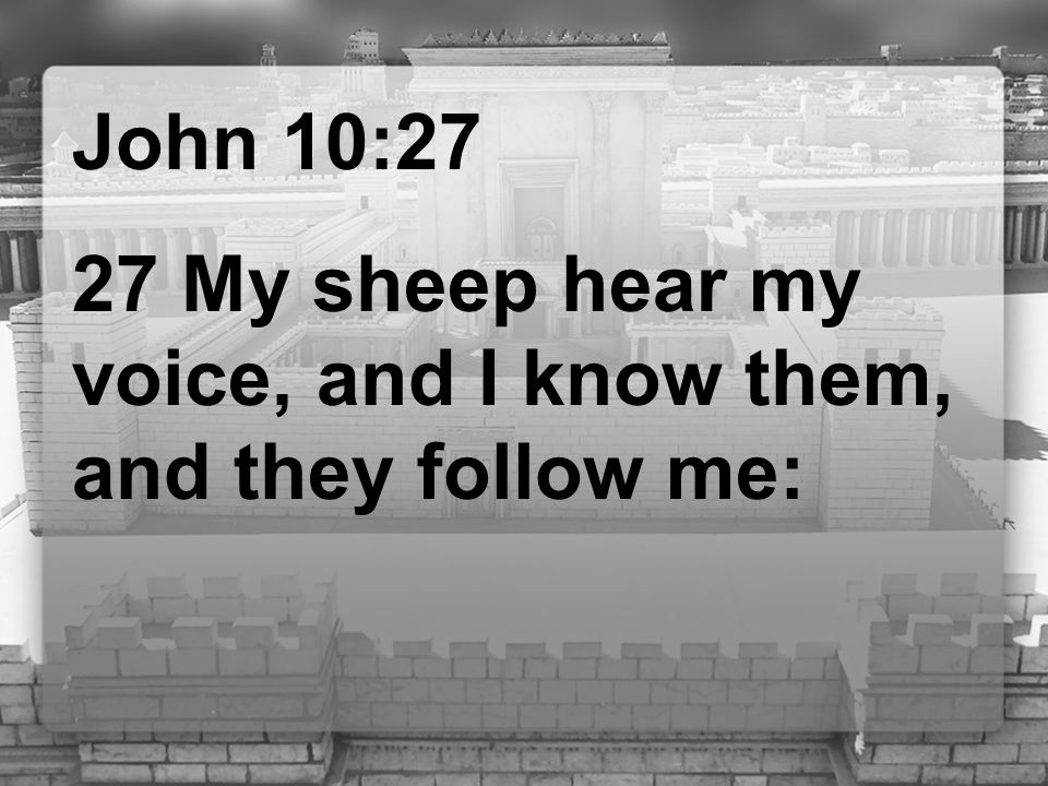 John 10:27 27 My sheep hear my voice, and I know them, and they follow me:
