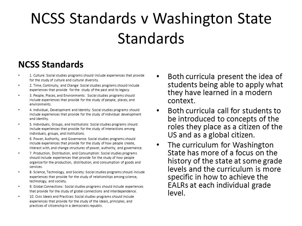 NCSS Standards v Washington State Standards NCSS Standards 1.