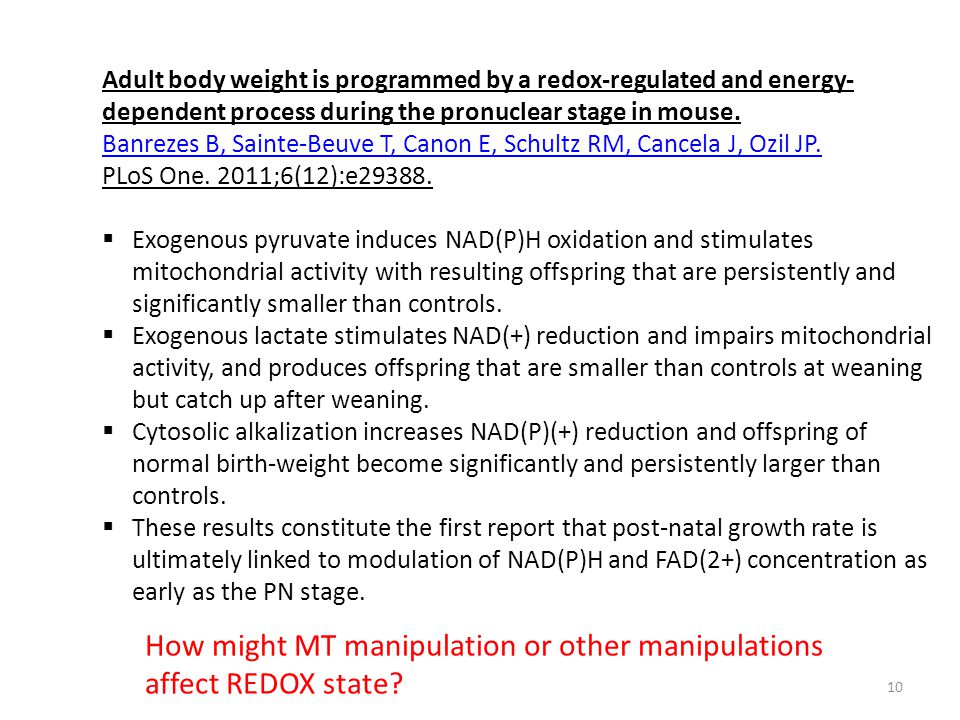 Adult body weight is programmed by a redox-regulated and energy- dependent process during the pronuclear stage in mouse.