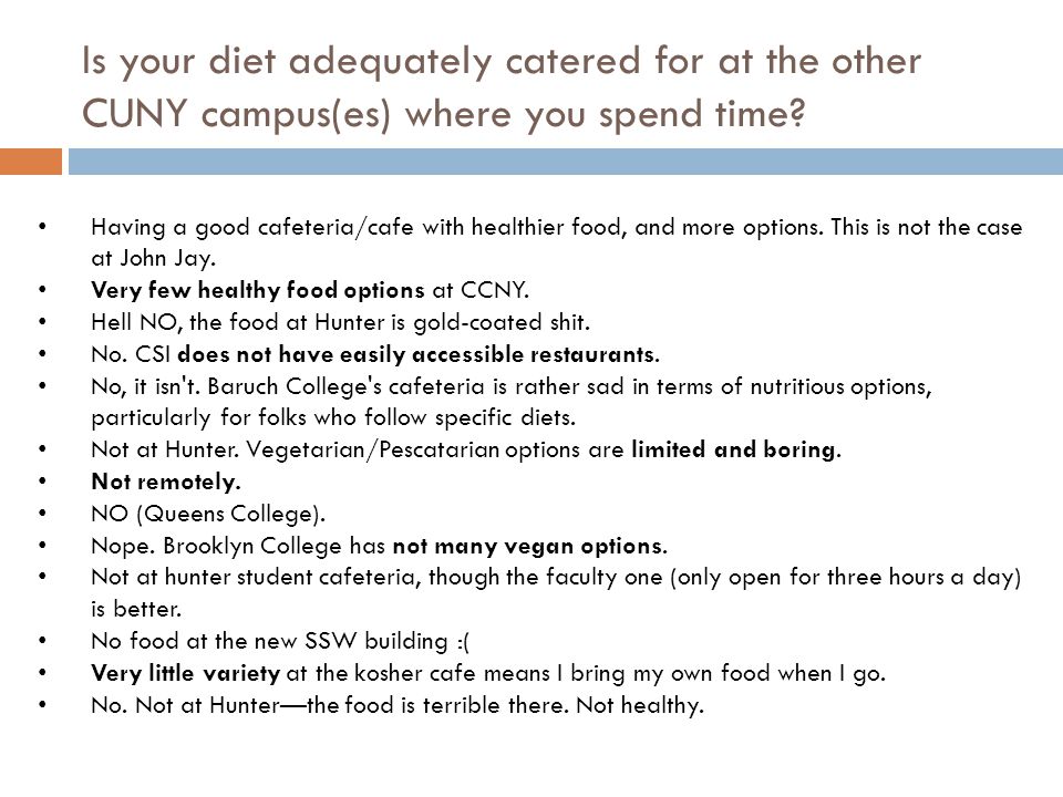 Is your diet adequately catered for at the other CUNY campus(es) where you spend time.