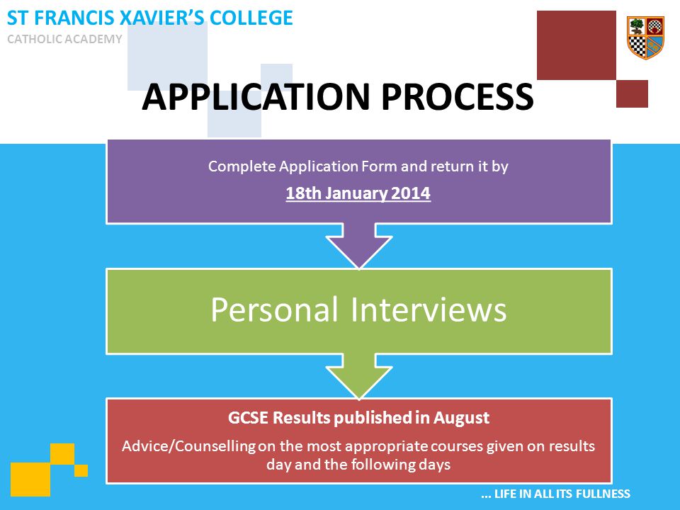... LIFE IN ALL ITS FULLNESS ST FRANCIS XAVIER’S COLLEGE CATHOLIC ACADEMY APPLICATION PROCESS