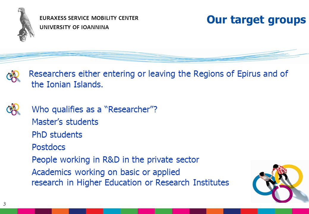 3 Our target groups Researchers either entering or leaving the Regions of Epirus and of the Ionian Islands.
