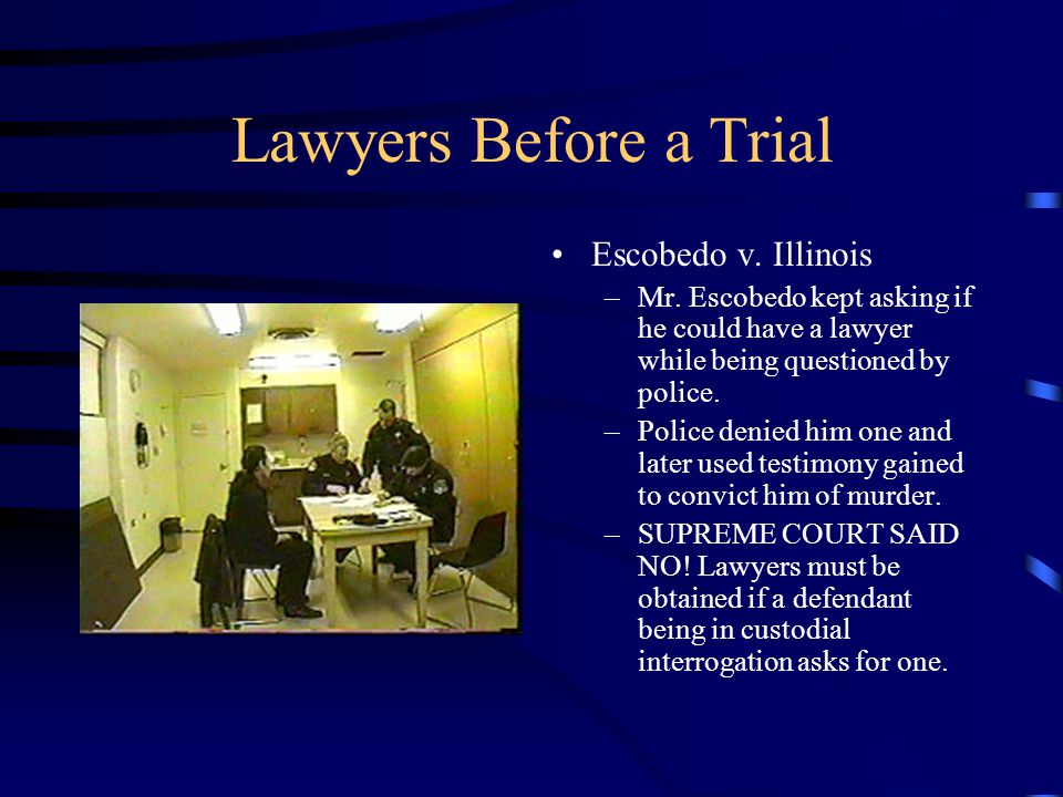 Lawyers Before a Trial Escobedo v. Illinois –Mr.