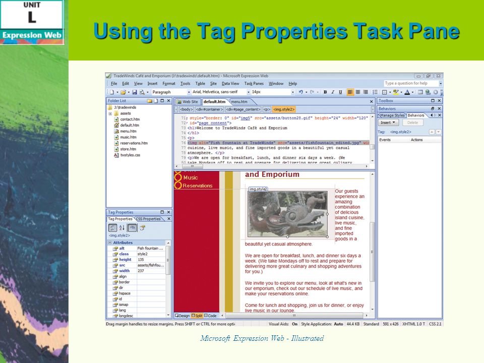 Using the Tag Properties Task Pane Microsoft Expression Web - Illustrated