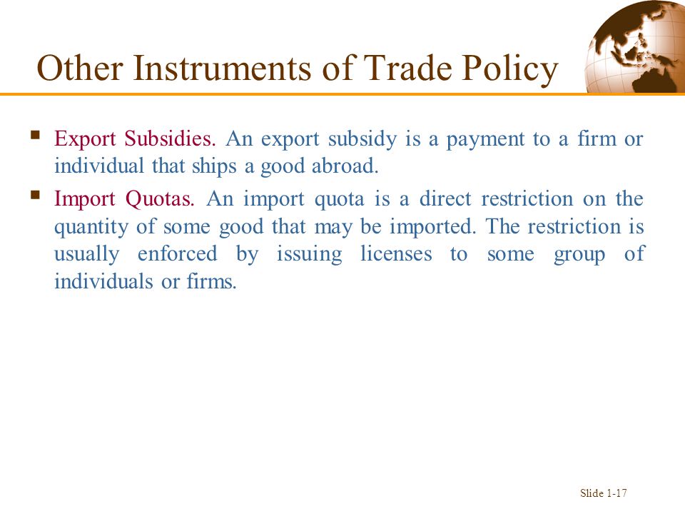 Other Instruments of Trade Policy  Export Subsidies.