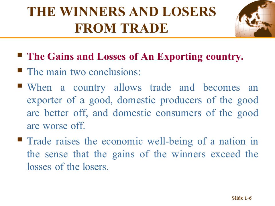 Slide 1-6  The Gains and Losses of An Exporting country.