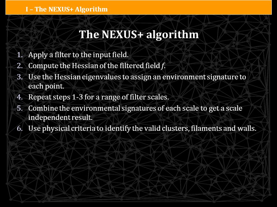 The NEXUS+ algorithm 1.Apply a filter to the input field.
