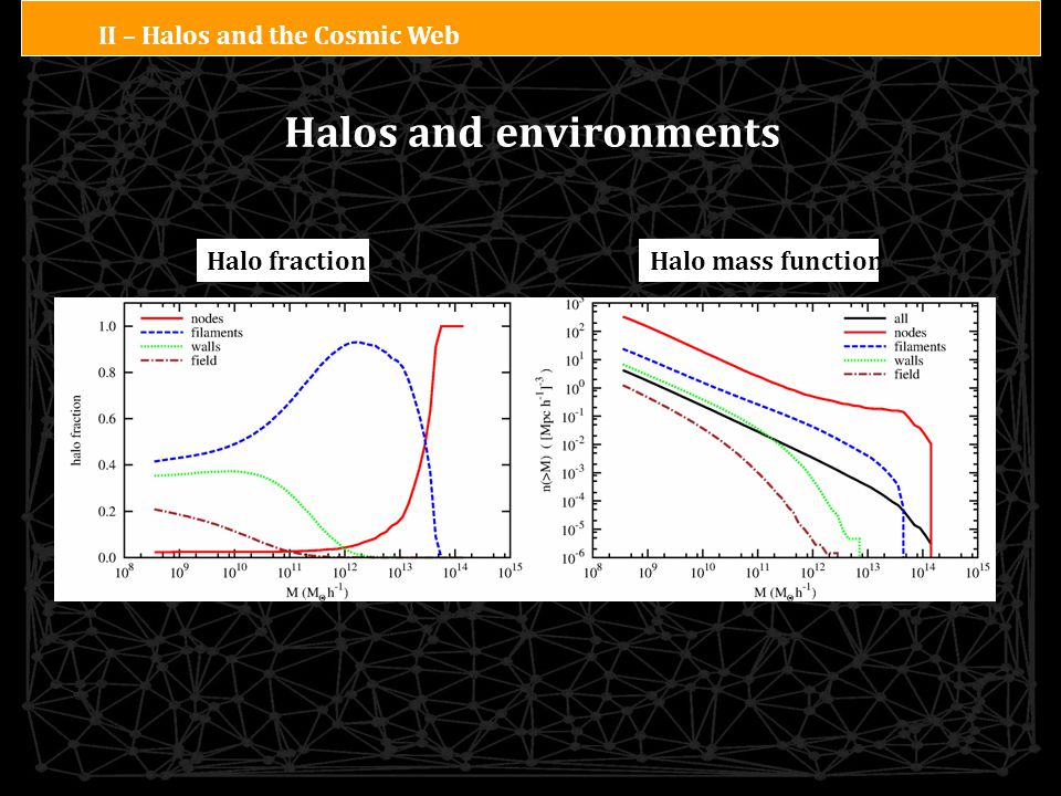 Halos and environments II – Halos and the Cosmic Web Halo mass functionHalo fraction