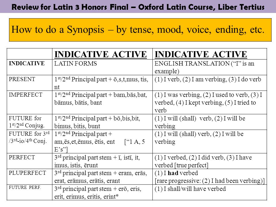 Latin Tense Endings Chart