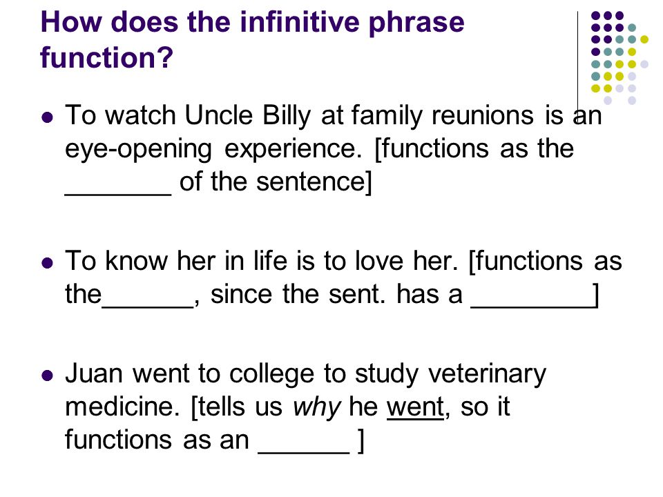 How does the infinitive phrase function.