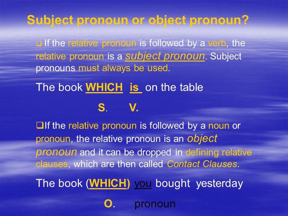 Subject pronoun or object pronoun.