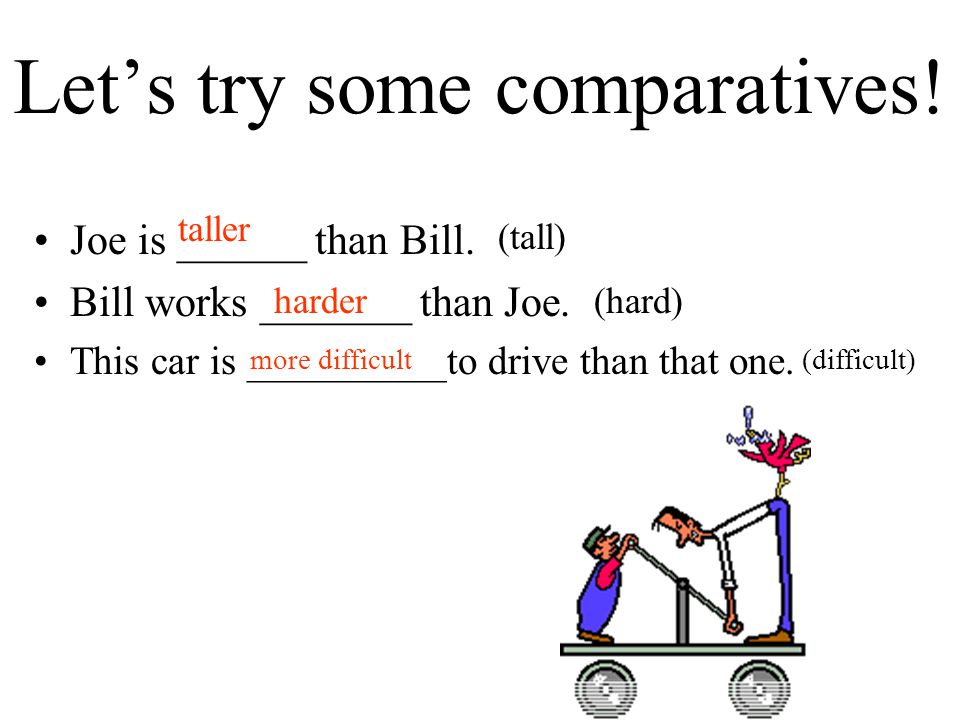 Comparative Adjectives used to compare two nouns or pronouns.