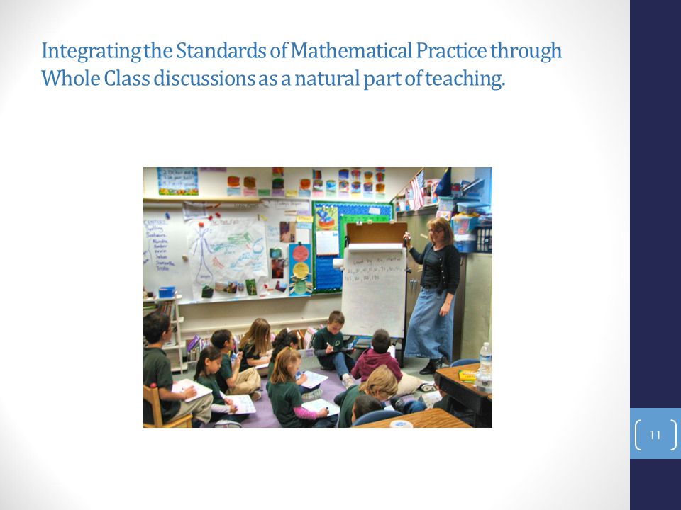 Integrating the Standards of Mathematical Practice through Whole Class discussions as a natural part of teaching.
