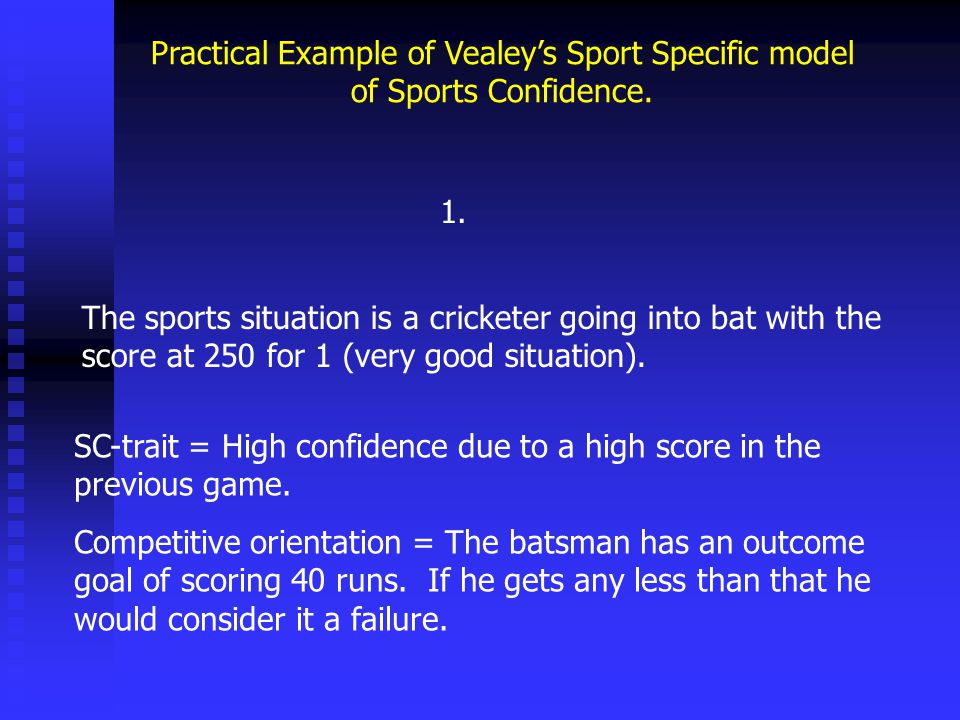 Practical Example of Vealey’s Sport Specific model of Sports Confidence.