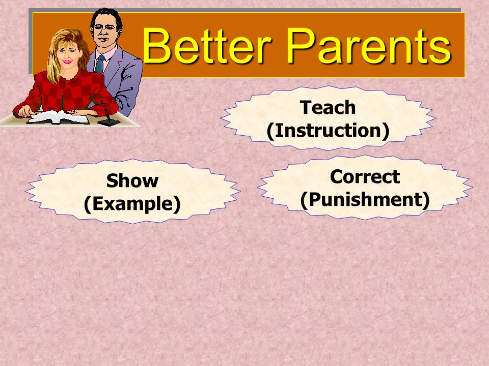 Better Parents Better Parents Teach (Instruction) Show (Example) Correct (Punishment)