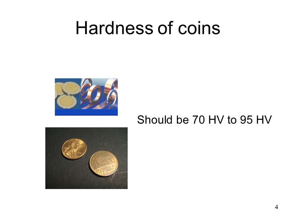 4 Hardness of coins Should be 70 HV to 95 HV