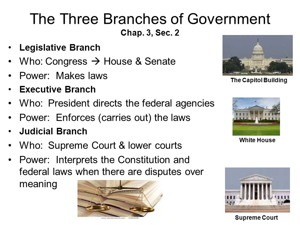 The Three Branches of Government Chap. 3, Sec.