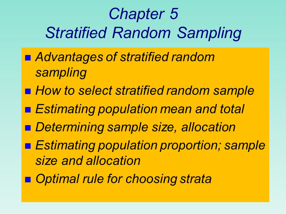stratified random sampling sample size determination Stratified simple random sampling (chapter 5, textbook, barnett, v.
