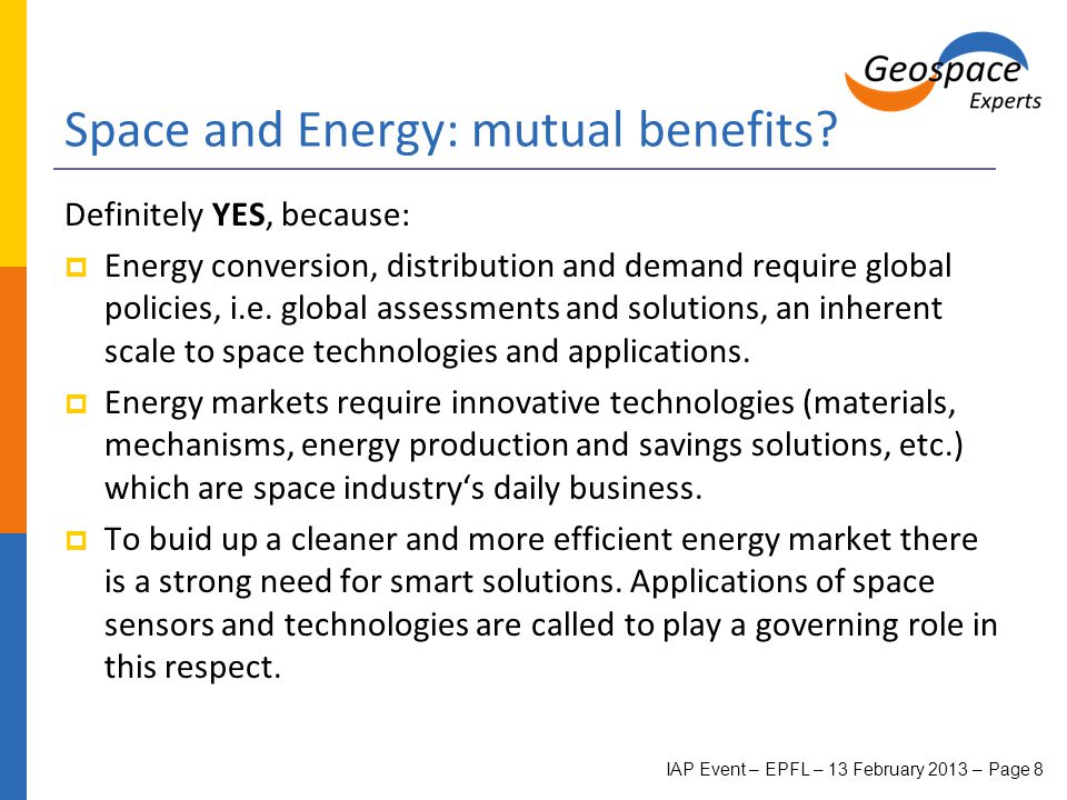 Space and Energy: mutual benefits.