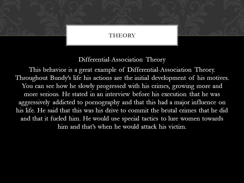 Differential-Association Theory This behavior is a great example of Differential-Association Theory.