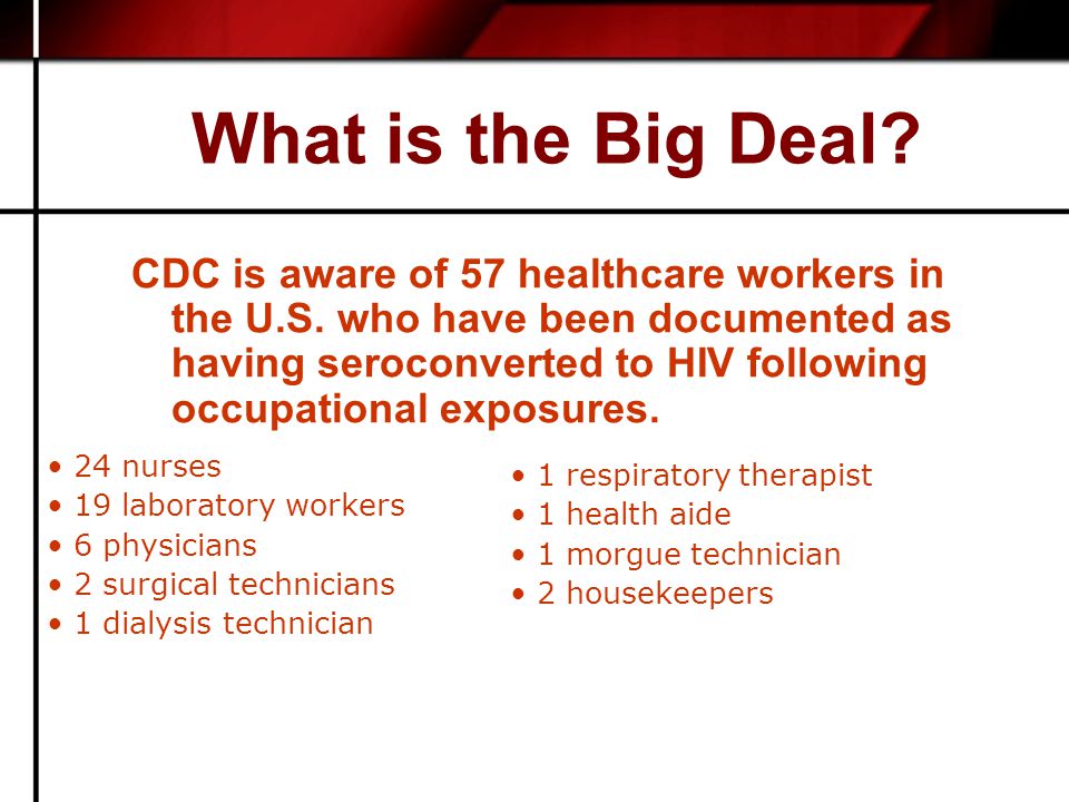 What is the Big Deal. CDC is aware of 57 healthcare workers in the U.S.