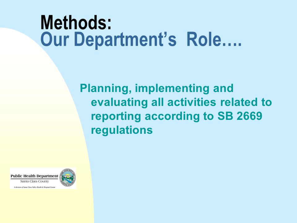 Methods: Our Department’s Role….