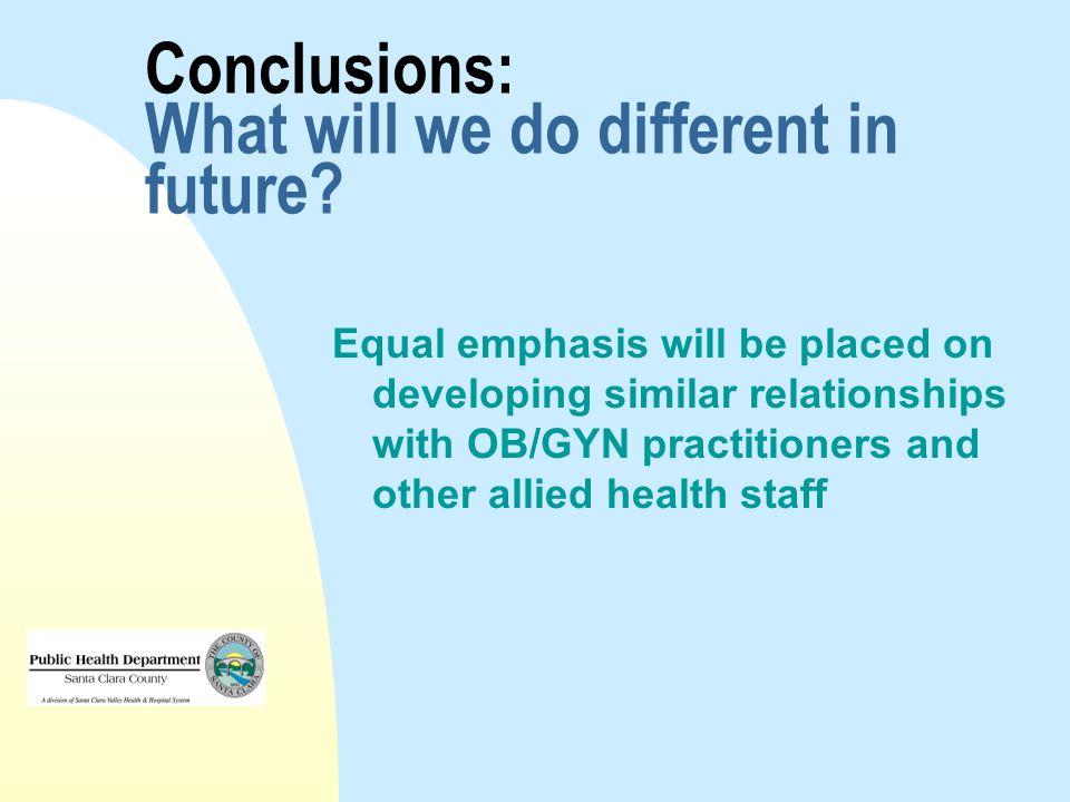 Conclusions: What will we do different in future.