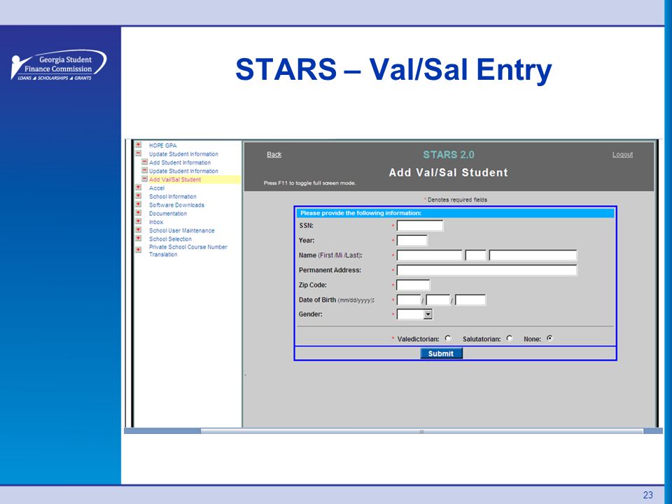 STARS – Val/Sal Entry 23