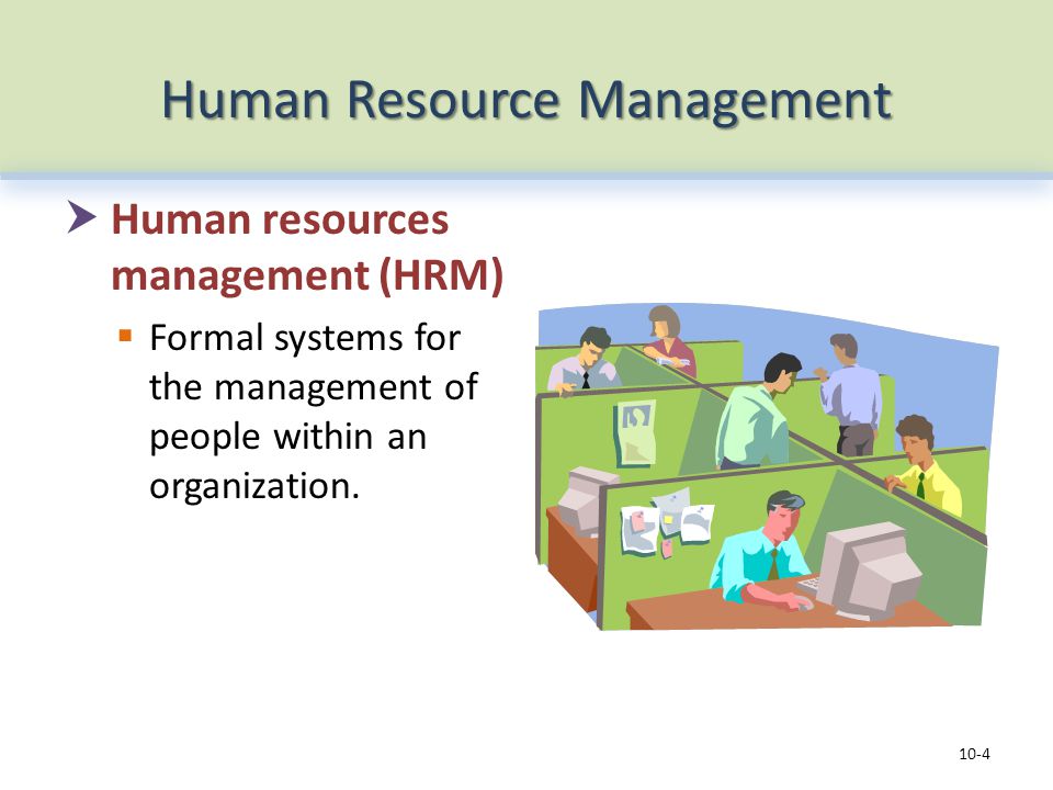 Human Resource Management  Human resources management (HRM)  Formal systems for the management of people within an organization.