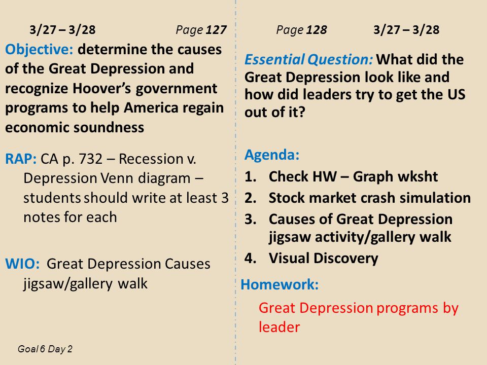 3 21 3 26page 125 Page 126 3 21 3 26 Objective Assess How Characteristics Of The Roaring 20 S Caused The Great Depression Rap Data Tracker For Goal Ppt Download