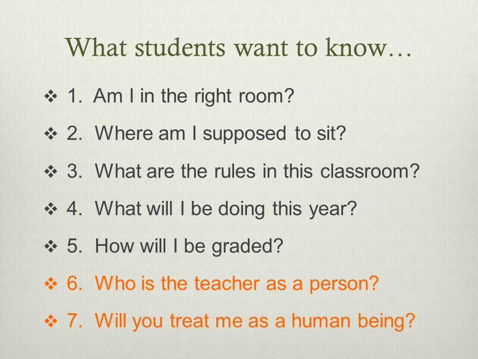 What students want to know…  1. Am I in the right room.