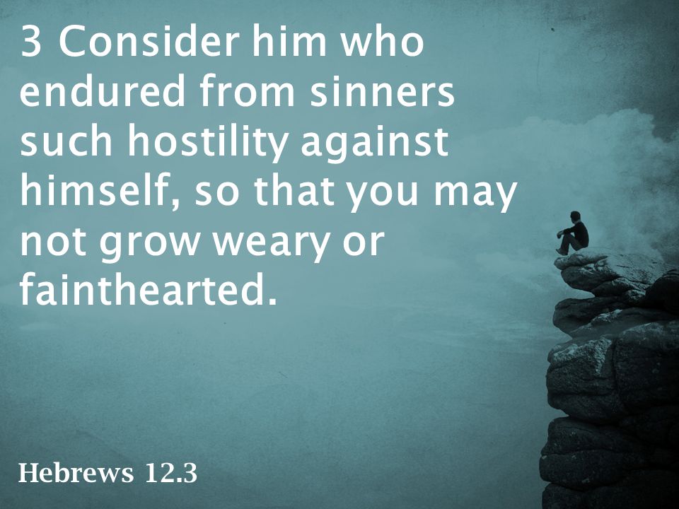 3 Consider him who endured from sinners such hostility against himself, so that you may not grow weary or fainthearted.