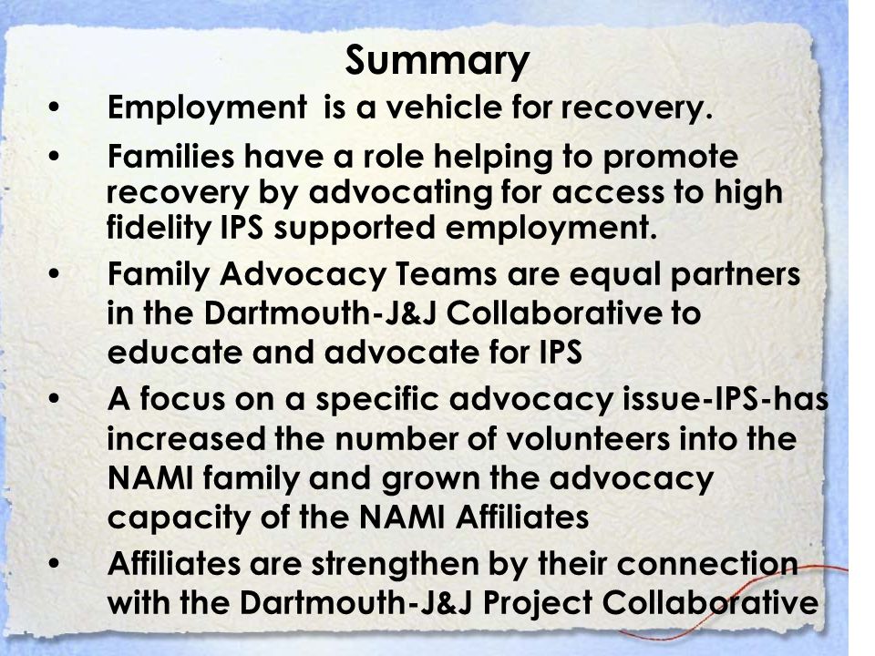 Summary Employment is a vehicle for recovery.