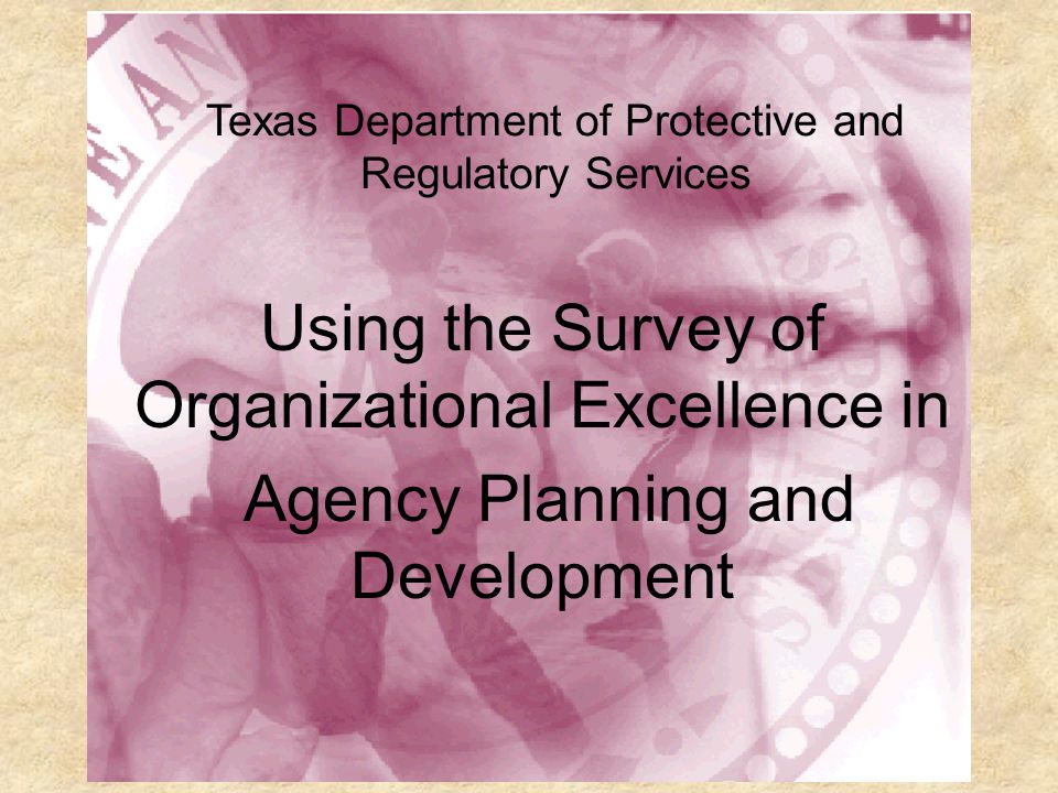PRS and the Survey of Organizational Excellence Texas Department of Protective and Regulatory Services Using the Survey of Organizational Excellence in Agency Planning and Development