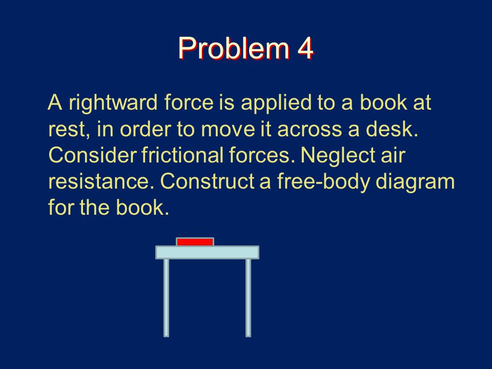 Problem 4 A rightward force is applied to a book at rest, in order to move it across a desk.